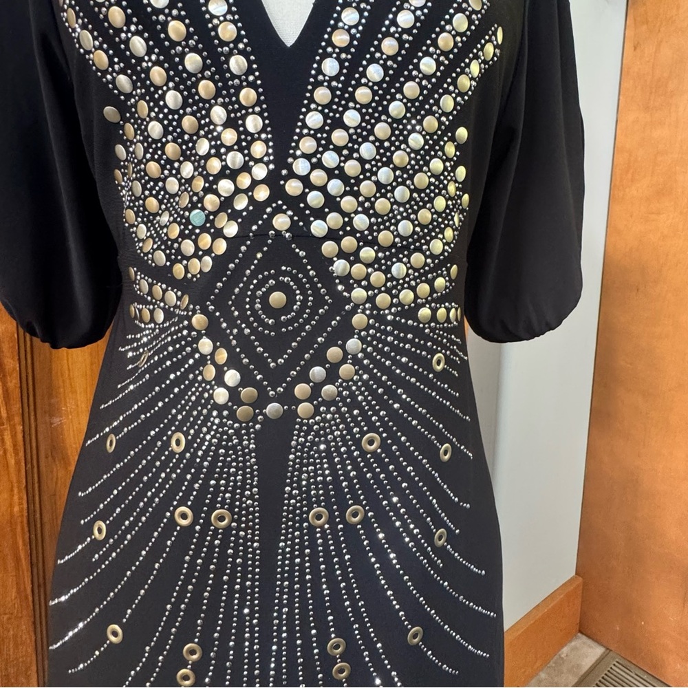 Bisou Bisou Michele Bohbot Black Embellished Low V-Neck, Bodycon  Dress (M)(6) - Picture 12 of 13